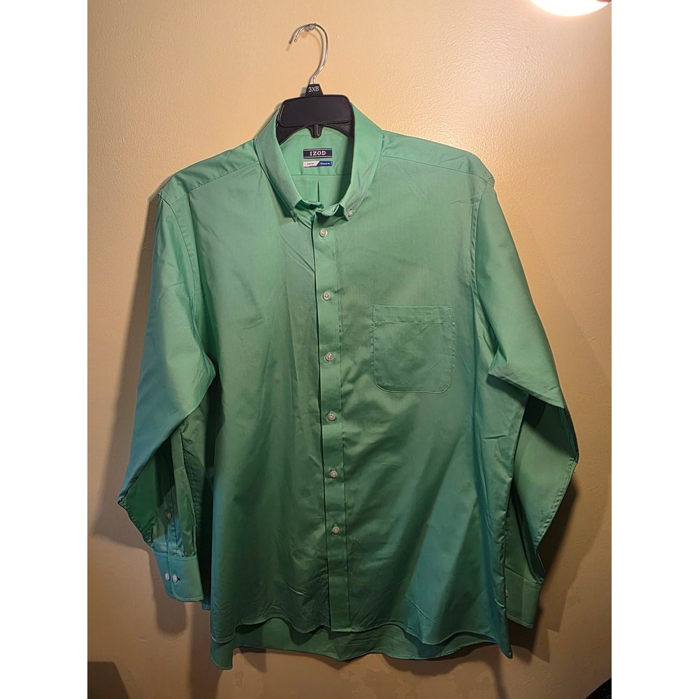 IZOD Mens Green Stretch Regular Fit Button Down Shirt 17-17.5 34/35 XL